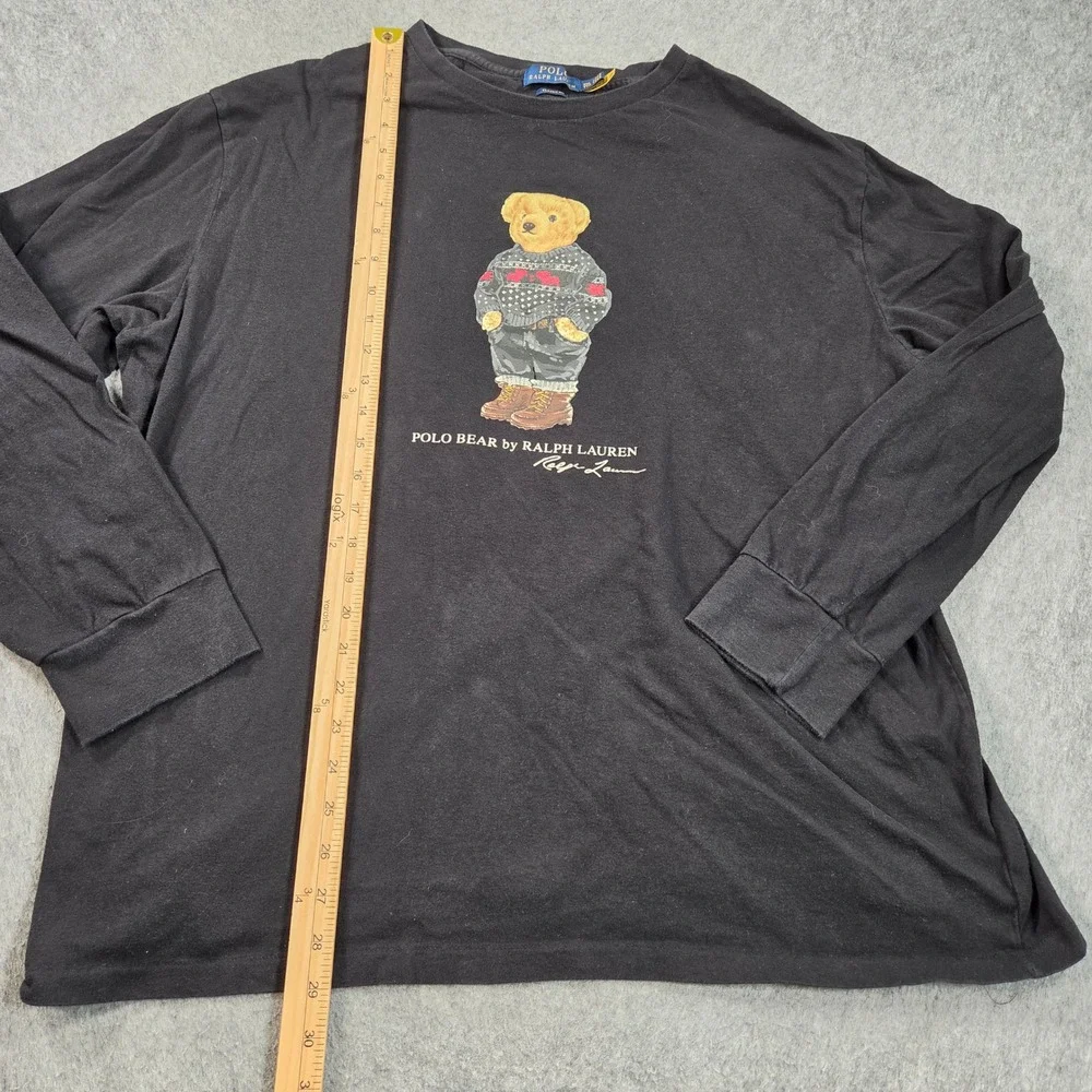 Polo Ralph Lauren T-Shirt Mens XXL Black Polo Bear Long Sleeve Classic Fit